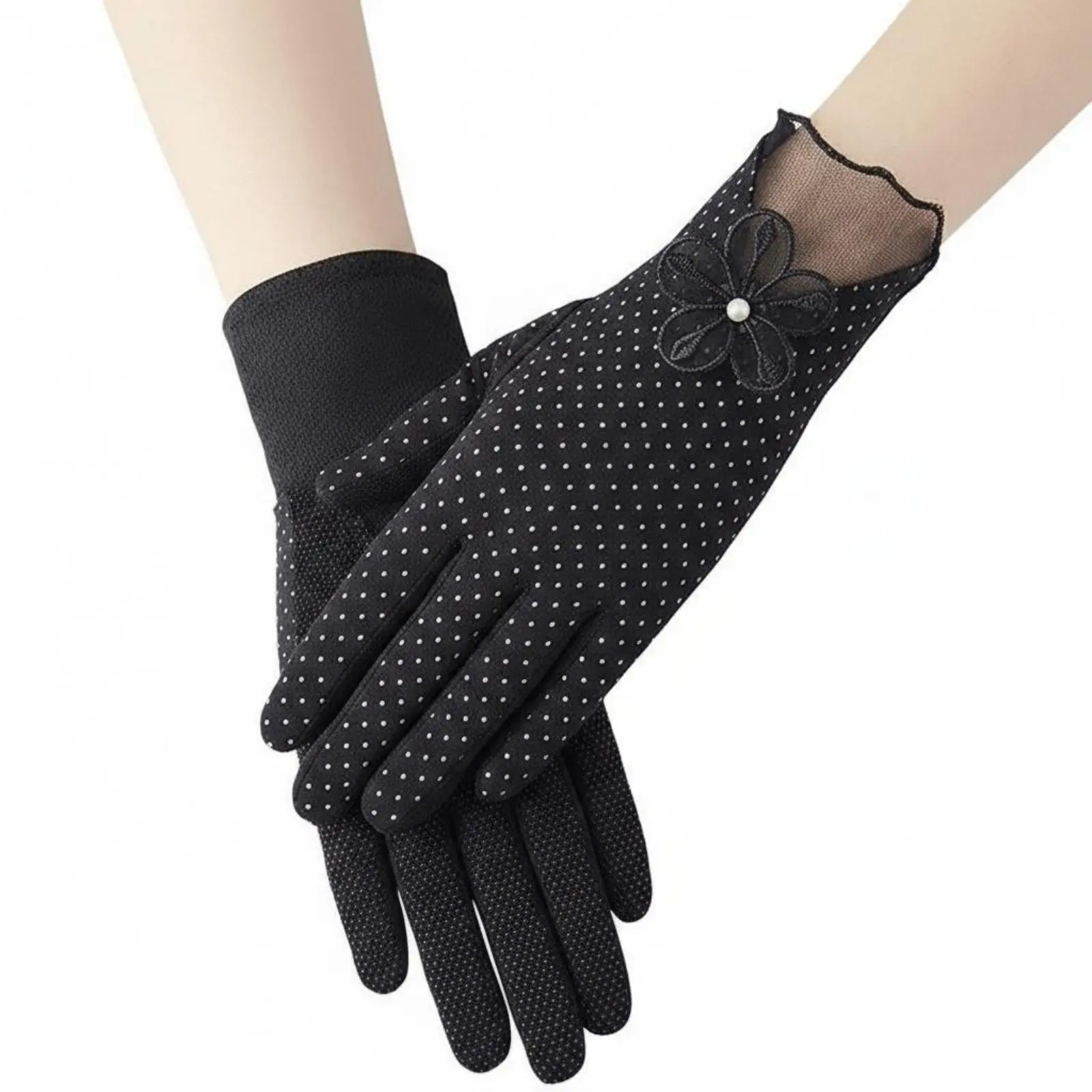 

Protection Gloves Breathable Lace Trim Sun Gloves Elegant Design Stretchable for Outdoor Aficionados, Cycling, Outdoors