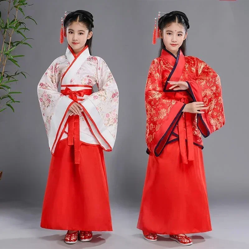 Danza popolare cinese vestiti di capodanno tradizionale hanfu per ragazze bambini drago vestito antico palcoscenico carnevale costume abbigliamento