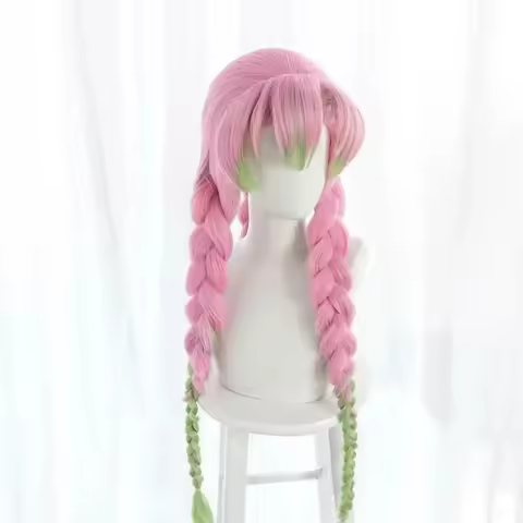 Kanroji Mitsuri Wig Kimetsu No Yaiba Cosplay Wig Pink Green Gradient Synthetic Hair Kanroji Mitsuri Wig Kimetsu No Yaiba Cosplay