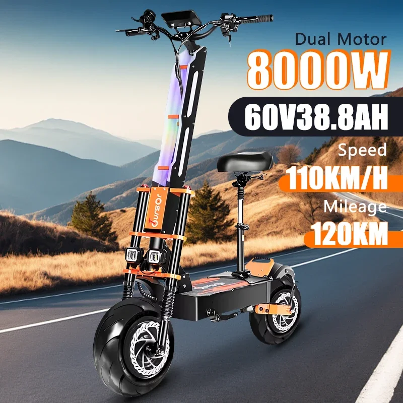 2024 X8 Pro 8000W 60V 38AH Dual Motor Foldable Electric Scooter for Adults 14-inch Tires Top Speed 110KM/H Range 120KM