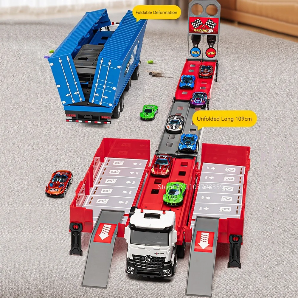Modello in scala 1:50 camion container giocattoli in metallo pressofuso veicoli militari suono luce tirare indietro porte aperte auto giocattolo regali per i bambini