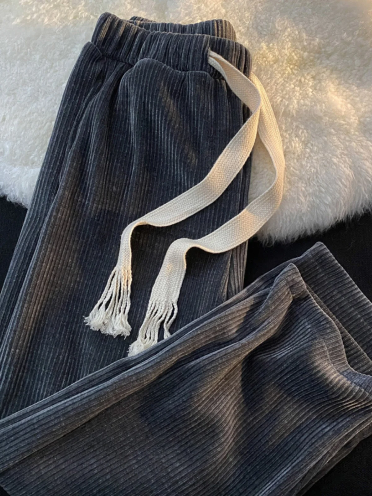 

Retro American Men's Corduroy Pants Autumn New High Street Drape Straight Casual Long Trousers Youth Faion Loose Fit