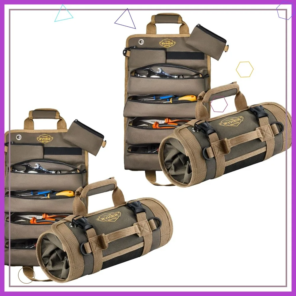 

Heavy Duty Roll Up Tool Bag Organizer with Detachable Pouches, 2-Pack for Men, Motorcycle & Hobbyist Gifts