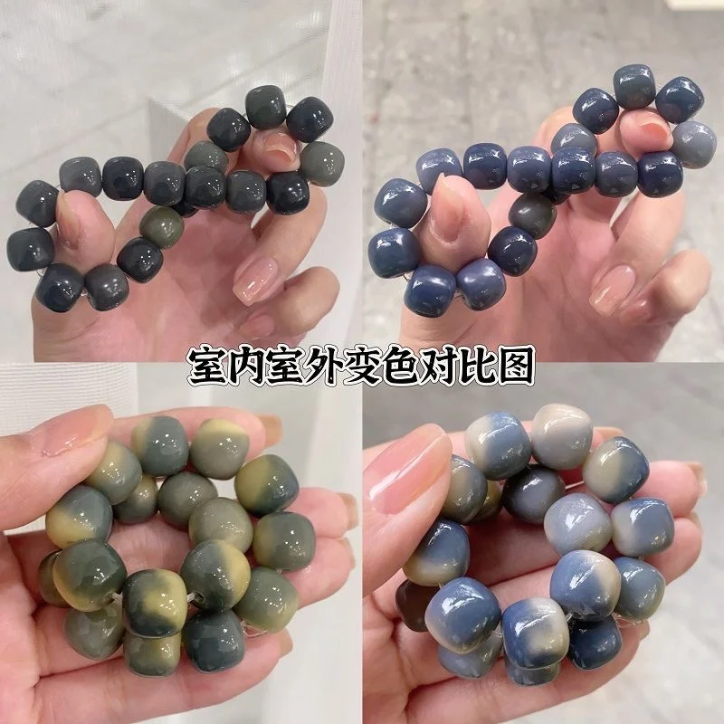 Sea Salt Blue Floating Flower Natural Bodhi Hand String Plate for Girls Color Changing Buddha Bead Bracelet Amulet For Women's