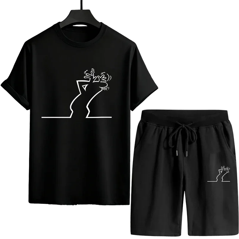 

Mens Short Sets Summer Suit Outfits 2 Piece 2025 New Fashion Loose Los Angeles Graphic Print Oversized T-shirt Shorts Mens Sets