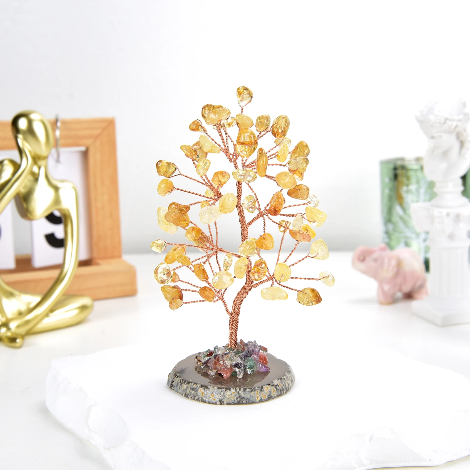 Lucky Crystal Tree Random Stone Base Natural Topaz Money Tree for Positive Energy Crystal Tree Home Office Decoration