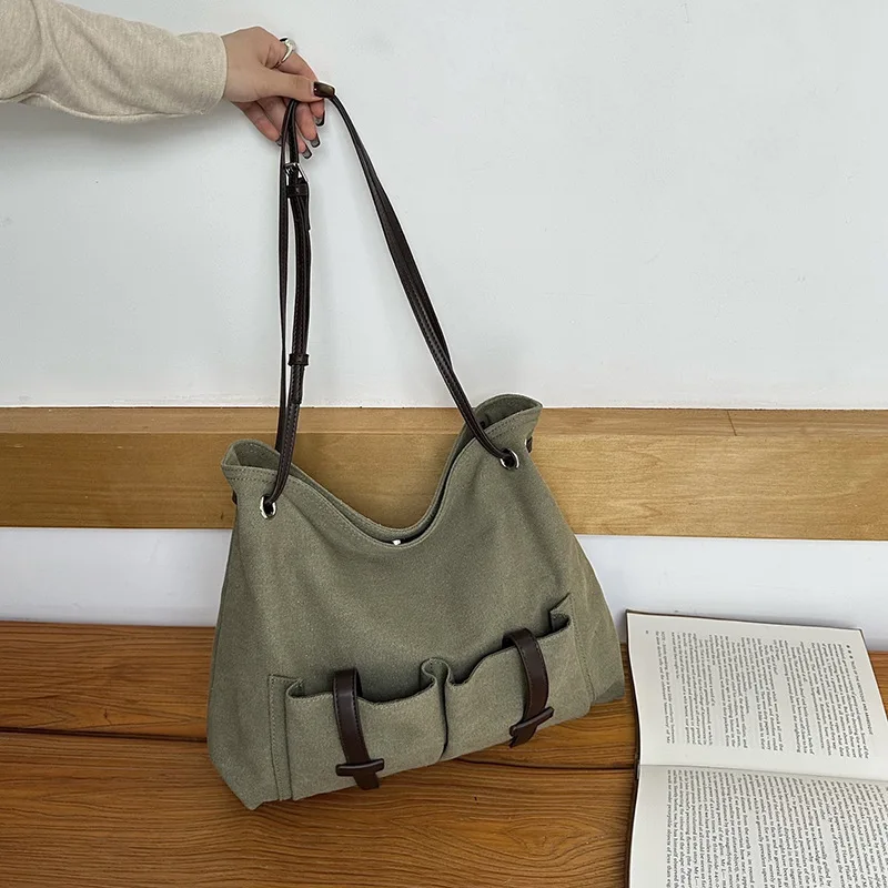Casual Canvas Women Shoulder Bag Large Capacity Army Green Handbag Suitable for All Adults Crossbody Bags, Ideal for Commutes