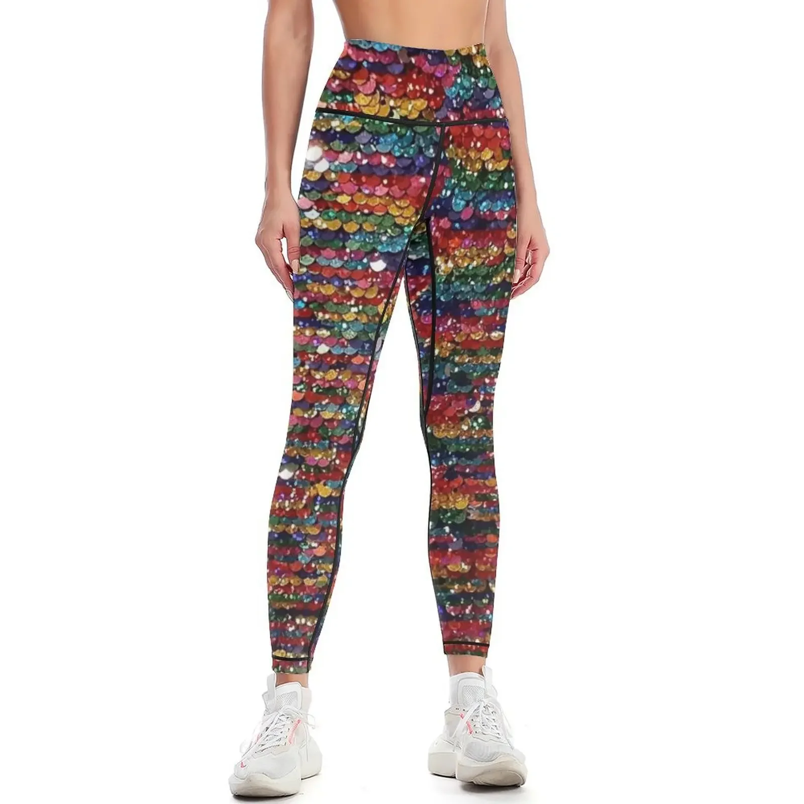 Rainbow Sequins Sparkle Vibrant Rainbow Leggings legging pants raises butt gym top for girls gym womans Womens Leggings