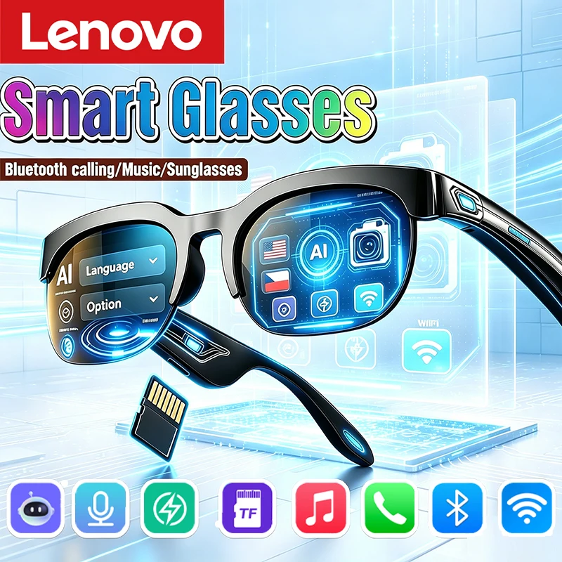 

Lenovo Smart Glasses AI Translation TF Card Bluetooth Conversation Recording Listening To Music Smart Sunglasses for Men Women
