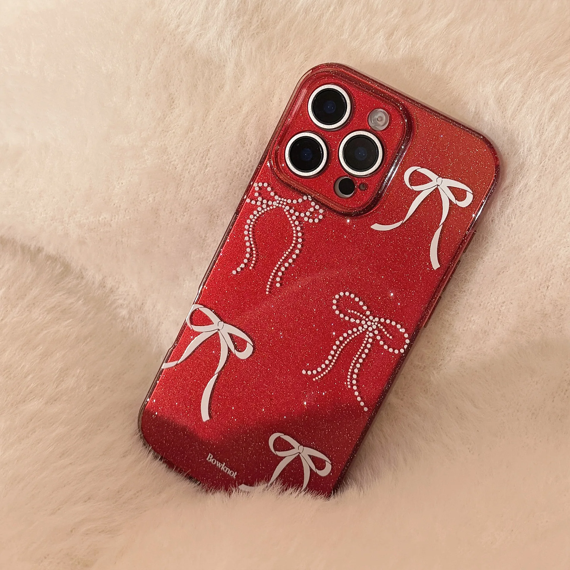 진주 리본 활 타이 반짝이 아트 버건디 전화 케이스, 아이폰 16, 15, 14, 13 프로 맥스 케이스, 귀여운 럭셔리 만화 충격 방지 커버
