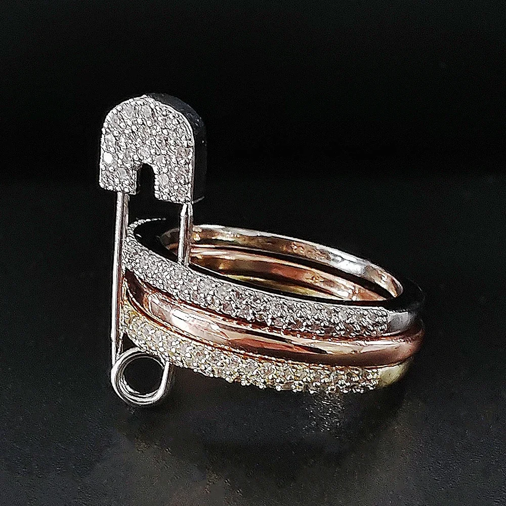 Anillo de tres capas con conexión de Pin para mujer, joyería de diseño, regalo del Día de San Valentín, R7393