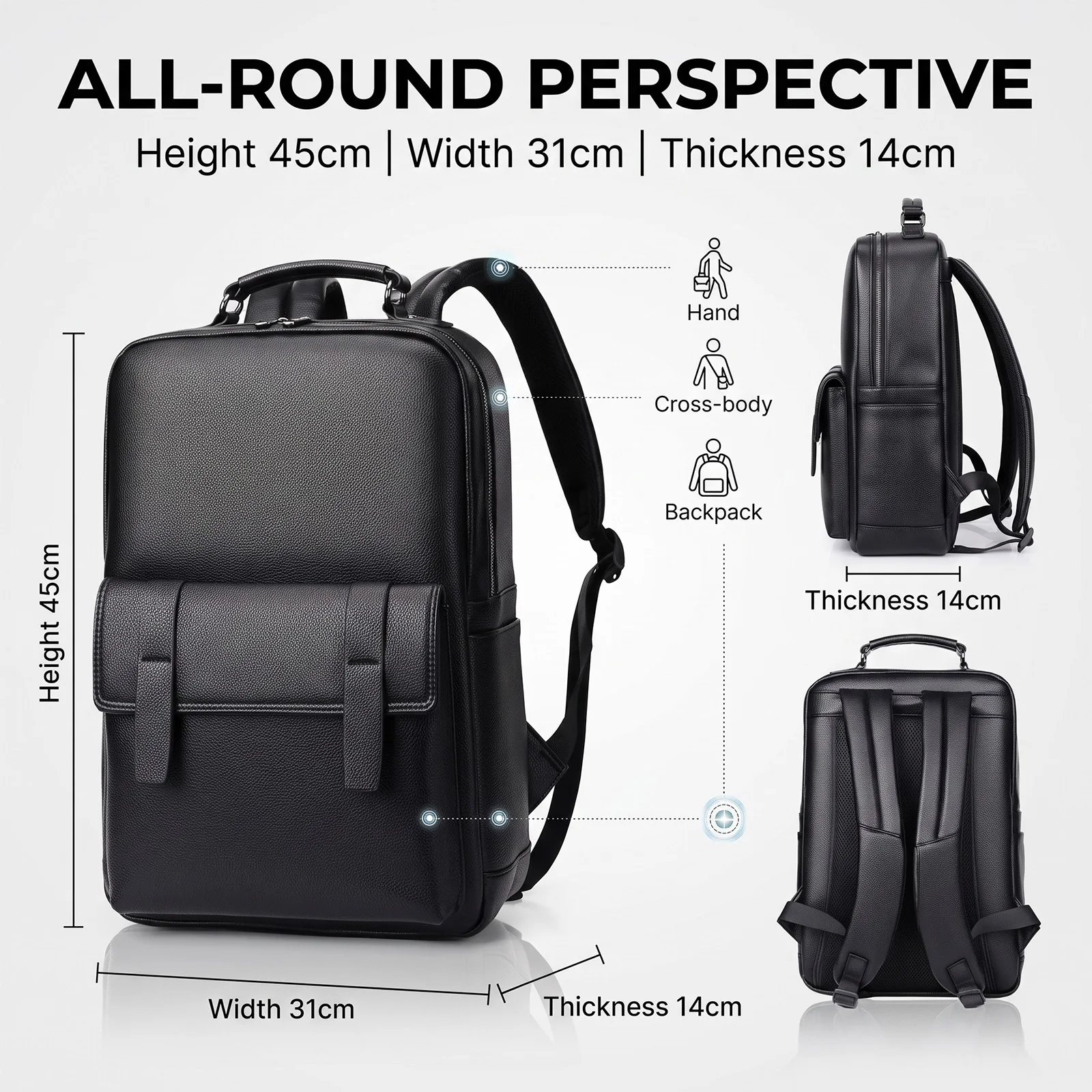 PU Leather Laptop Backpack for Men Casual Commuter Travel Bag with Durable Vintage Design for College,Office & Weekend Trip