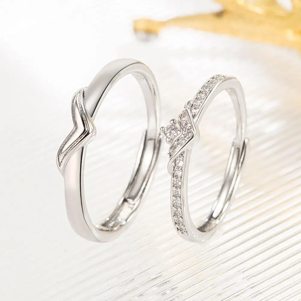 Personality Statement Ring Adjustable Opening Finger Ring Set with Rhinestones for Women Men Non-bending Alloy Band with Highly