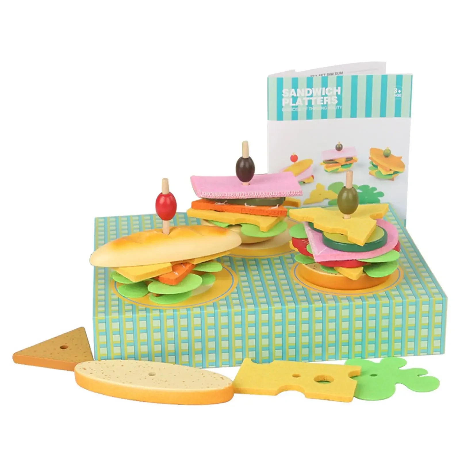 Wooden Stacking Burger Educational Activities Fake Food Games Food Toy Hamburger Puzzle Montessori Toy