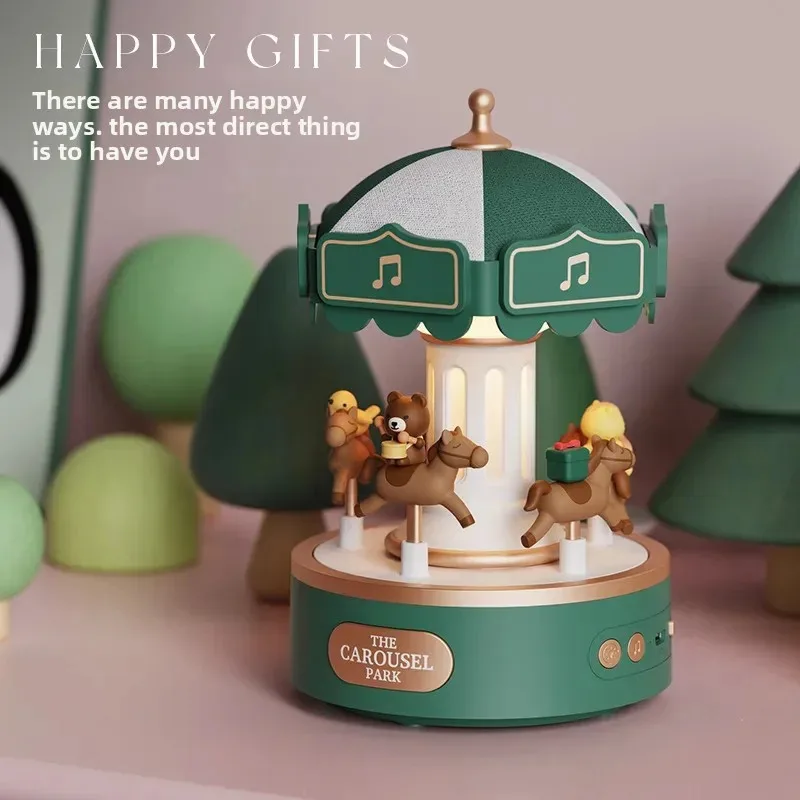Boîte à musique pour enfants, cadeau d'anniversaire créatif, carrousel rotatif, haut-parleur Bluetooth, lumière d'ambiance, cadeau de Festival pour petite amie
