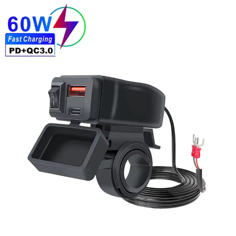 PD QC3.0 Motorfiets USB Snelle Oplader 60W Stuur Dual USB Socket met Schakelaar Voltmeter Waterdichte 12V Voeding adapter