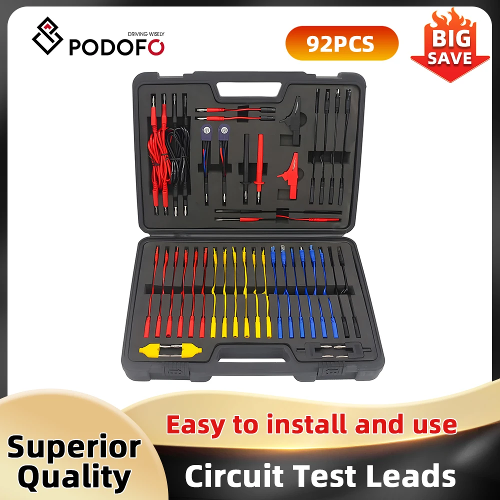 Podofo 92 pièces Kit d'outils de connecteur d'entretien et d'inspection de circuits automobiles Outil de contrôle de circuits pour voitures RVs Camions 12v 24v