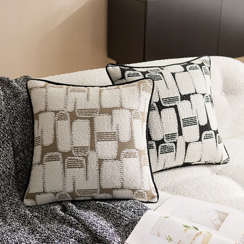 Modern Abstract Geometric Jacquard Cushion Cover Square Rolled EdgesThrow Pillow Covers for Living Room Fashionable Home Decor