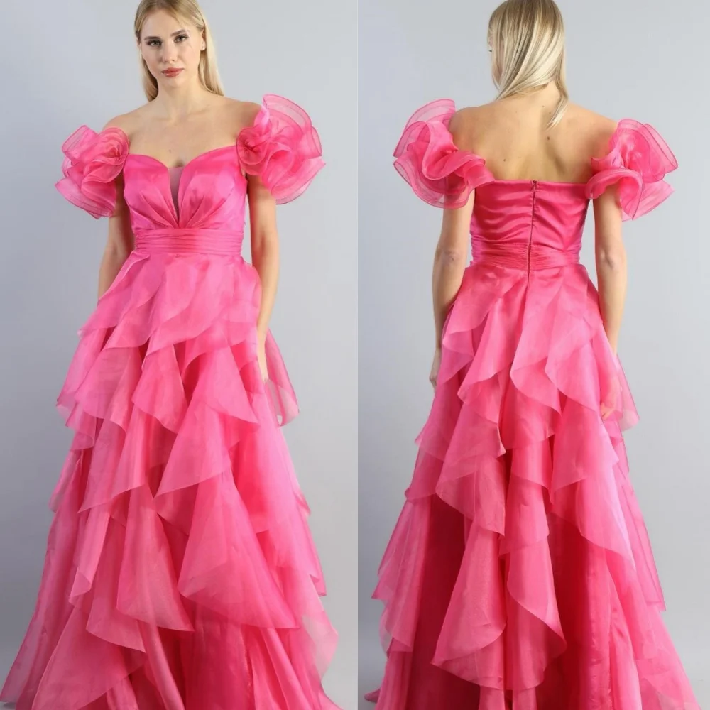 

Jiayigong Sexy Casual Organza Draped Pleat Ruched Cocktail Party A-line Off-the-shoulder Bespoke Occasion Gown