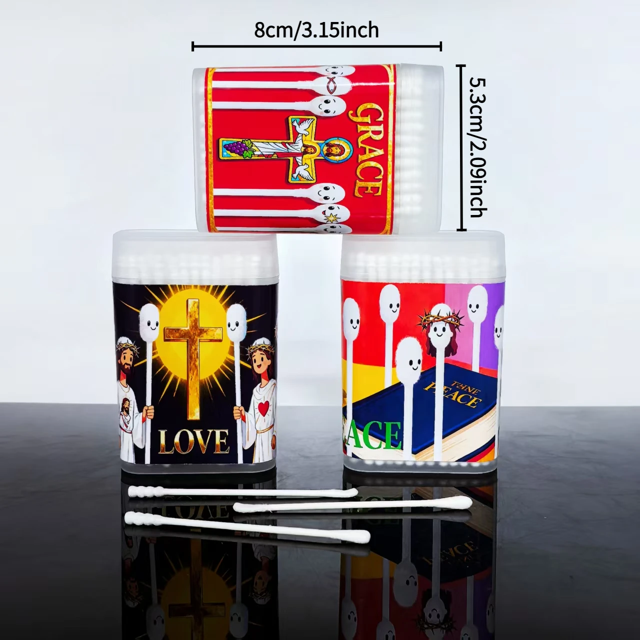 300 قطعة من مسحات القطن الإبداعية I Love Jesus، براعم قطنية برأسين ذات ضوء ديني، مسحات قطنية هدية يسوع الثناء