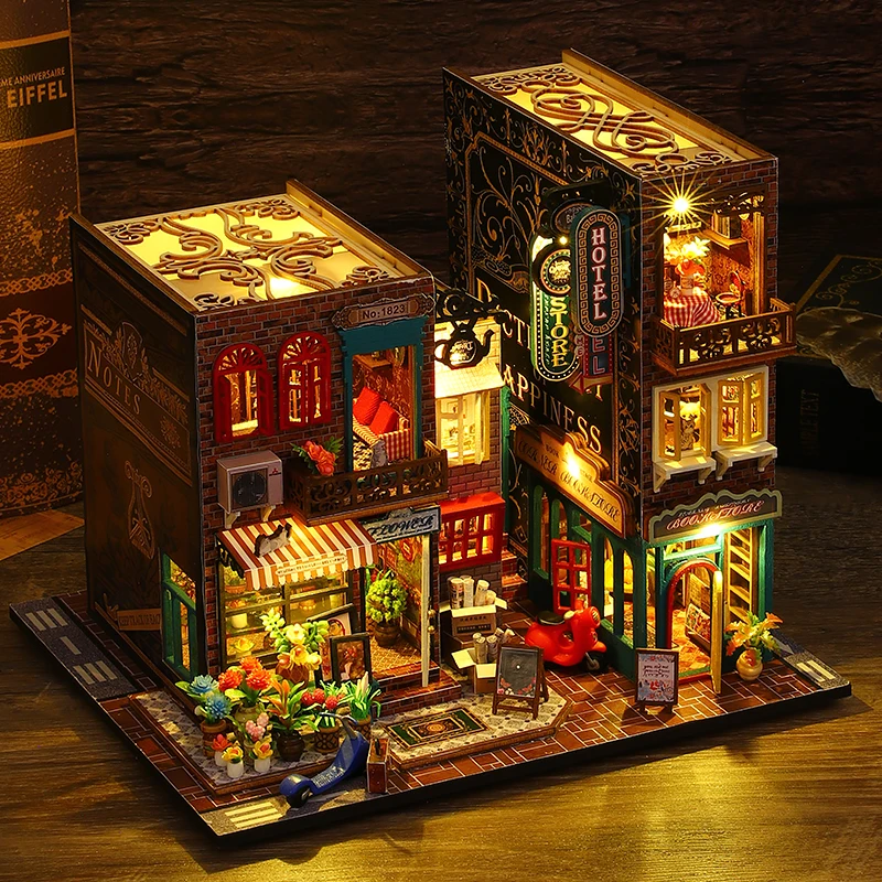 Wooden Doll House 3D Puzzle Assembly Building Model Construction Toy Room Home Bedroom Decoration With Furniture LED Lights Gift