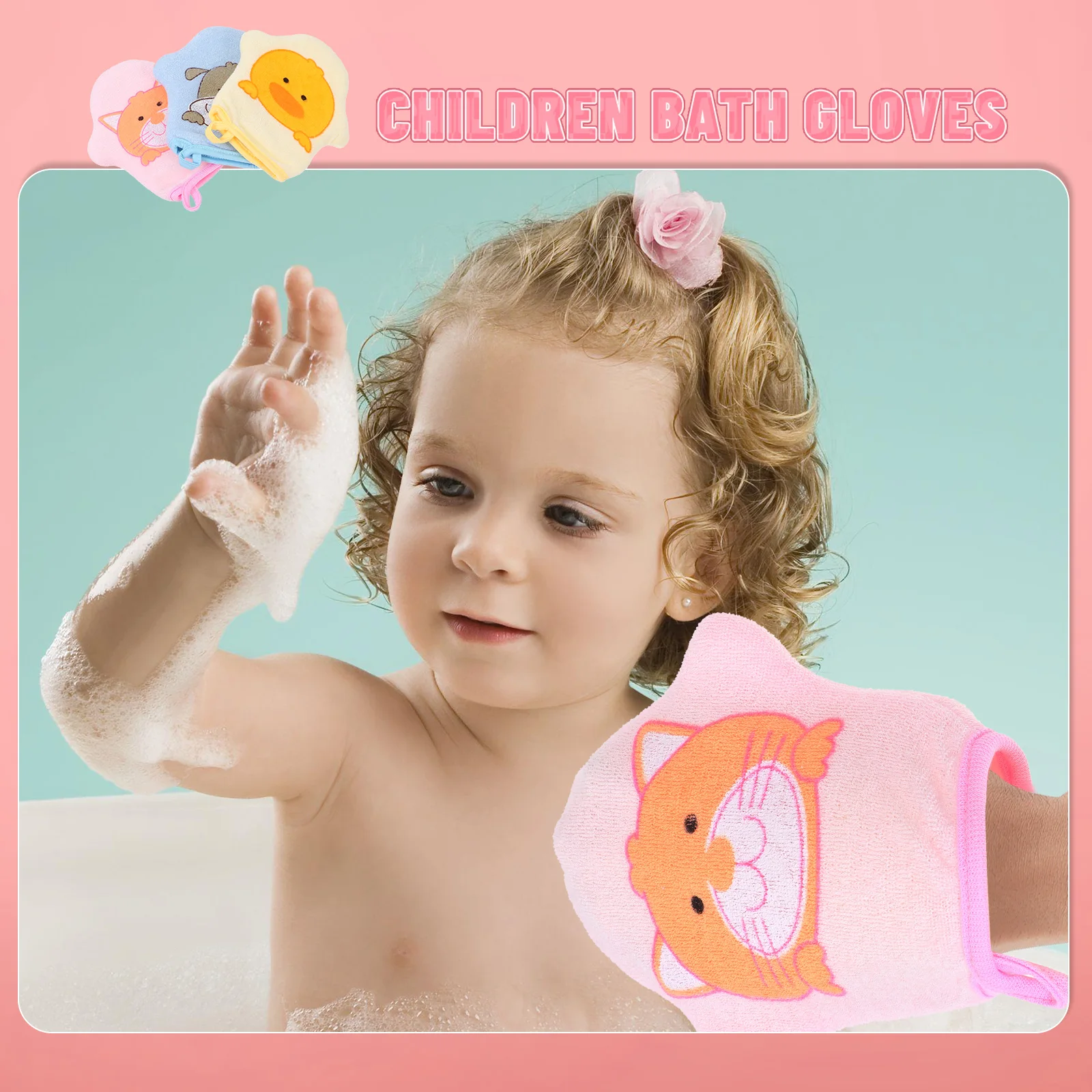 

3pcs Bath Gloves Cartoon Bathing Mitts Scrubber For Body Exfoliating Bath Accessories Shower Foaming Gloves Soft