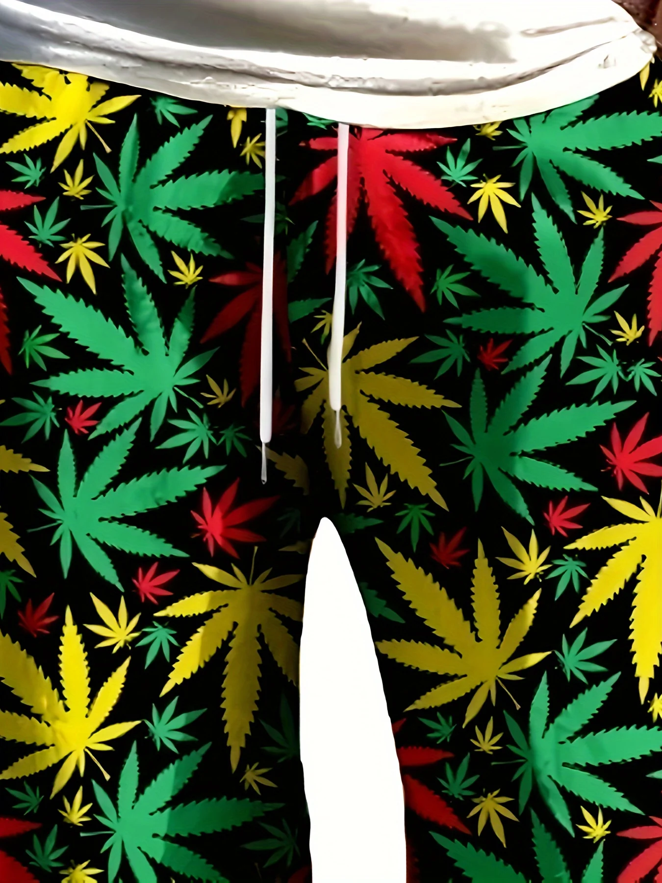 Men Rasta Reggae Colorful Leaf Print  Pants Drawstring Elastic Waist Loose Casual Long Trousers  Streetwear Beach Vacation Wear