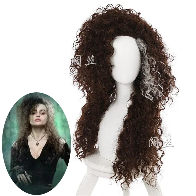 Movie Film Character Bellatrix Lestrange Long Brown Mixed Wavy wig Bella Wigs Heat Resistant Cosplay Costume   Cap