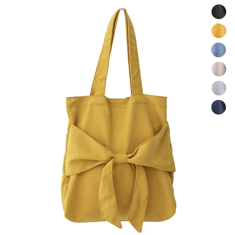 Japanese Style Shoulder Bag for Women Handbag Armpit Tote Bag Bow-knot Canvas Ladies Shopping Bag Casual Large Capacity Sack