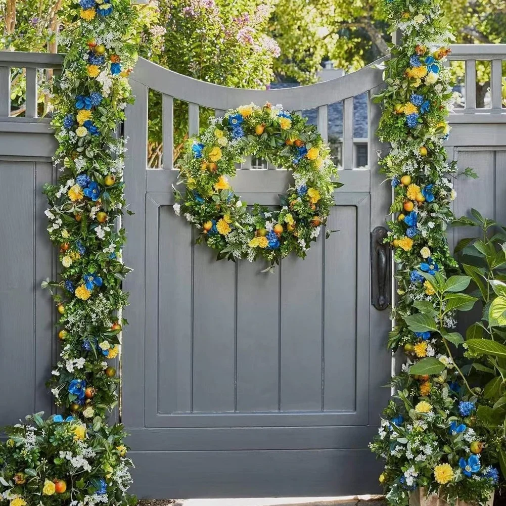 Floral Garland Spring Wreath For Spring Season Greenery Accent Sturdy Hanging Loop Weather Resistant Silk Flower Construction