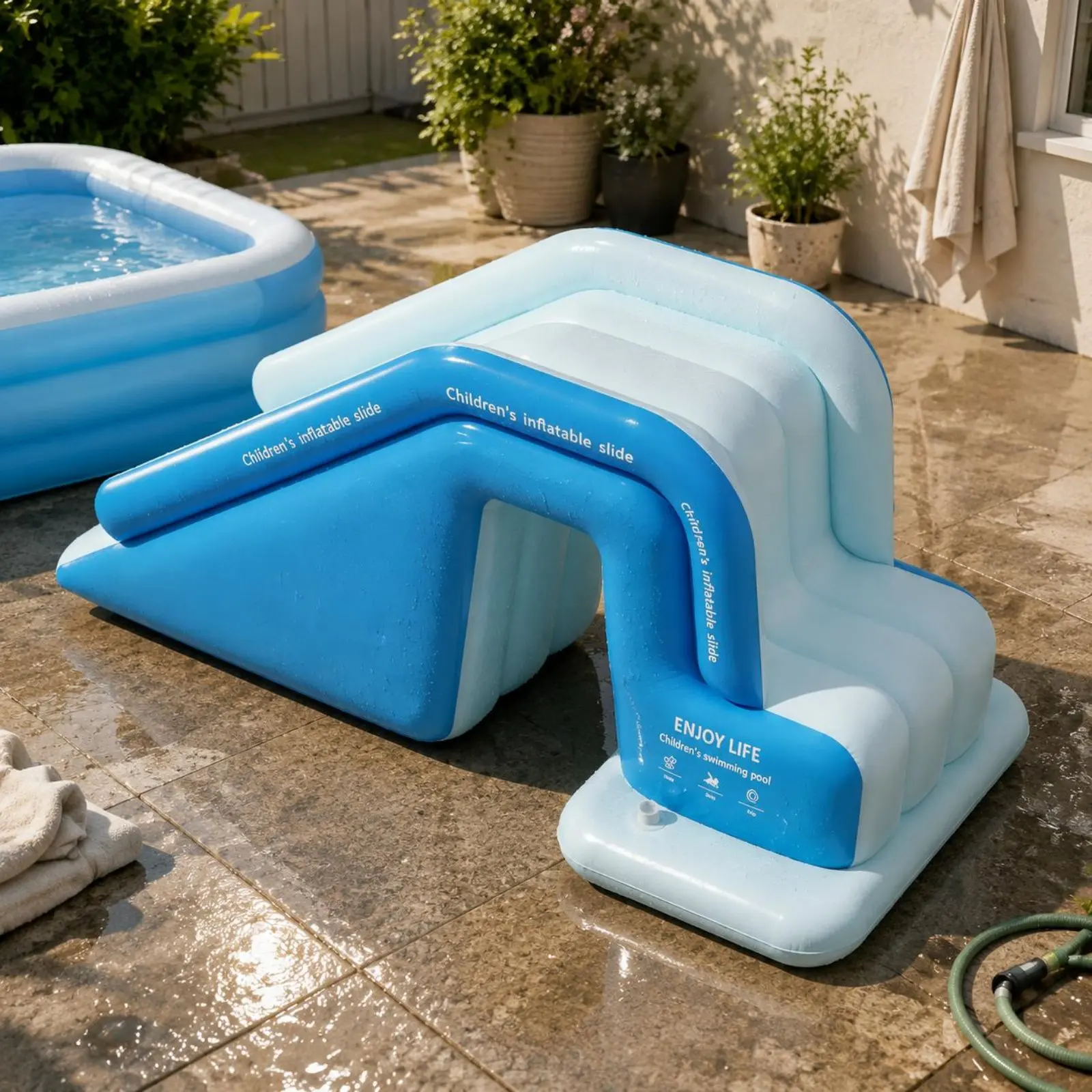 Inflatable Pool Slide Foldable Inflatable Water Park Kids Splash Pool Large Size Outdoor Toy Reinforced for Patio