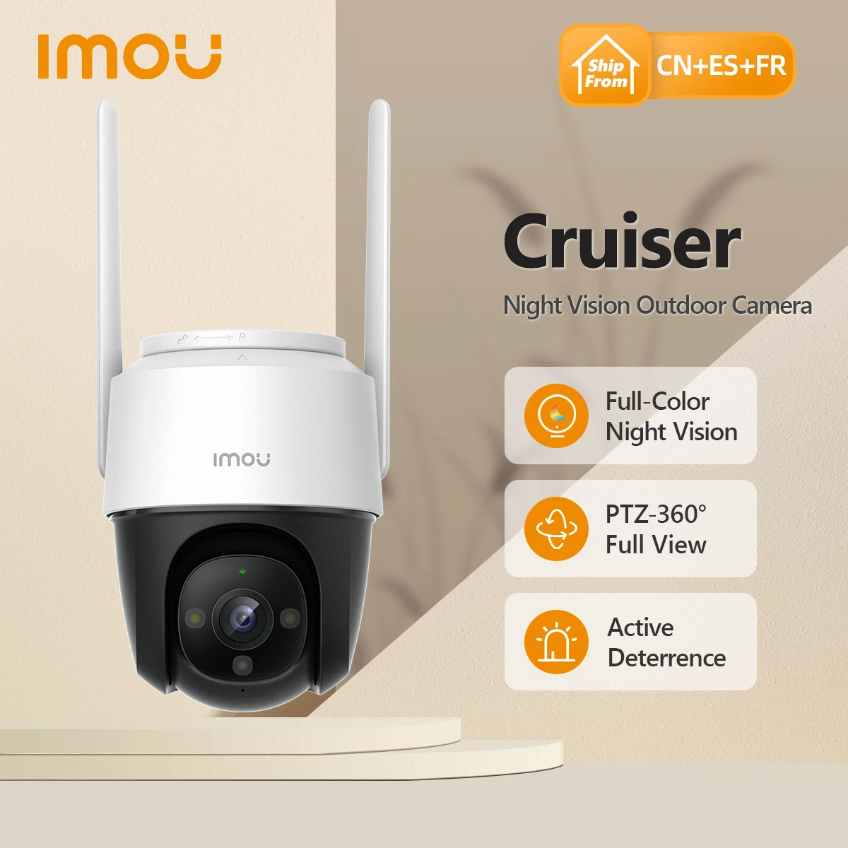 IMOU Cruiser-Cámara WiFi a todo Color de 4MP, videocámara PTZ para exteriores, resistente al agua IP66, grabación de Audio, visión nocturna, detección humana por Ia