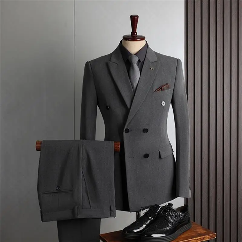 

3-A91 Men's suit British style double-breasted business casual suit three-piece suit wedding dress