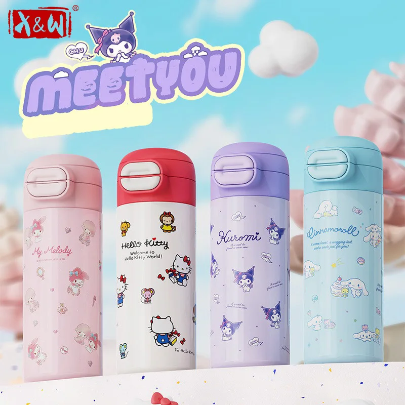 X&W Sanrio Thermal Mug Cartoon Pop-up Straw Cup Keep Hot＆Cold Double-drinking Vacuum Flasks Outdoor Sports/Travel Insulated Cups
