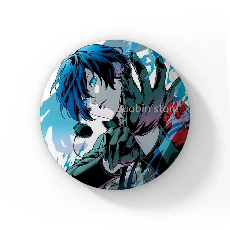 Persona 3 Game Brooches P3/5 Shin Takeba Megami Yuuki Tensei Makoto Yukari Cosplay Badge Round Tinplate Brooch Pins for Backpack