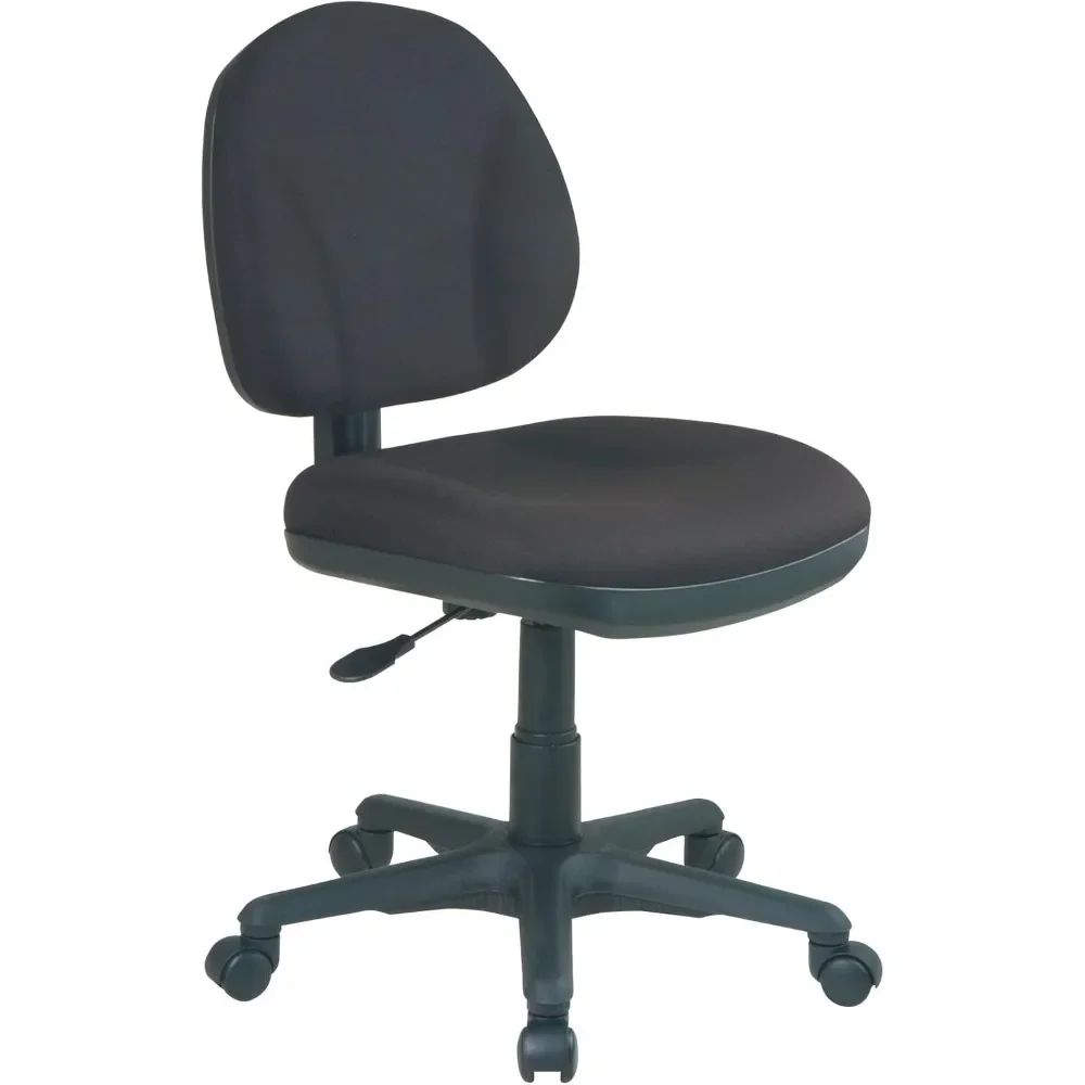 

Pneumatic carved black office chair with thick padded seats and built-in lumbar support height adjustment, with dual wheels