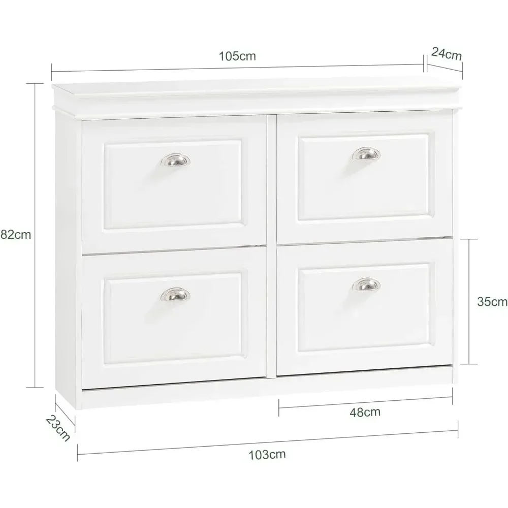 White Shoe Cabinet with 4 Flip Drawers, Freestanding Shoe Rack Shoe Storage Cupboard Organizer, 41.34x9.45x32.68 Inch(D x W x H)