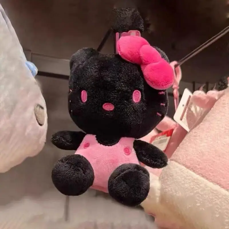 Hello Kitty Sanrio Bag Pendant Cute Black Skin Kt Cat Bow Keychain Yk2 Stuffed Doll Keyring Children Toys Christmas Gift