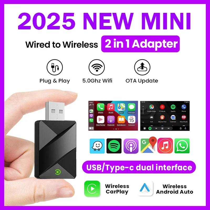 

2025 New wireless carplay box plug and play wifi smart automatic connection online upgrade wired to wireless android adapter