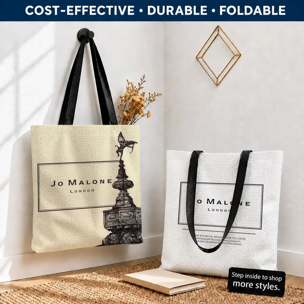 Brand logo Jo Malone London Storage Bags Polyester Canvas Tote Lightweight Foldable Reusable Shopping Bag Shoulder Straps view 2