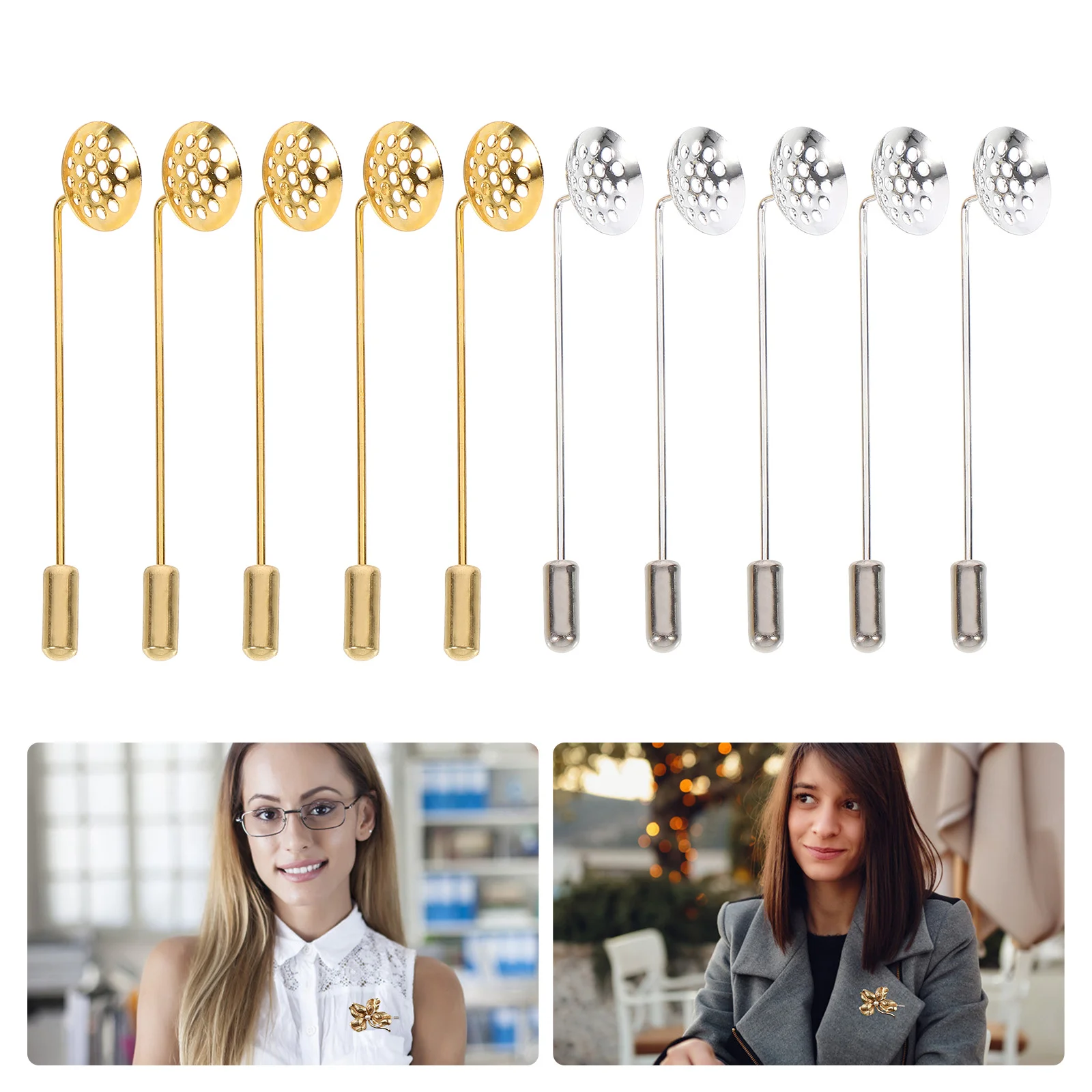 

10 Pcs Tin Corsage Accessories Material Tray Brooch Settings Bezel Bases Safety Pin