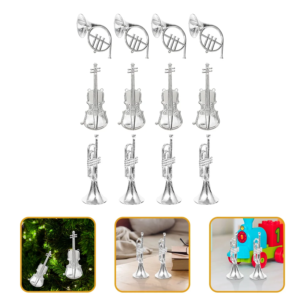 12 Pcs Musical Instrument Model Xmas Tree Christmas Garland Miniature Violin Decorations Hawaiian Themed Party Tiny