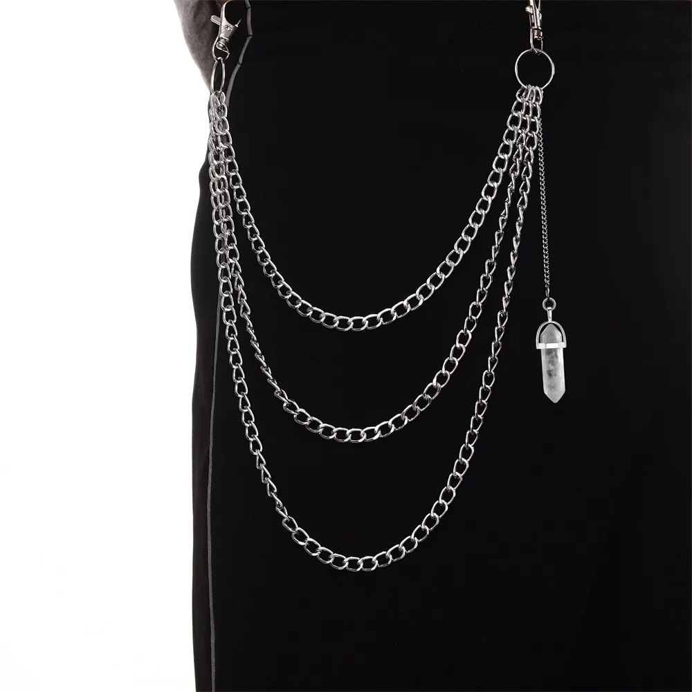 Quartz Crystal Stone Pendants Pants Chain for Women Girls Punk Keychains Belt Trousers Jeans Chain Pocket Jewelry