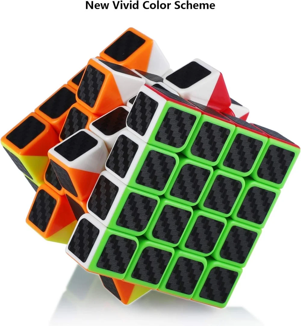 Qiyi-cubo super durável do enigma da fibra do carbono, 4x4x4, etiqueta com cores vívidas