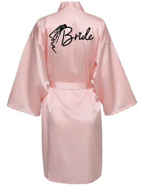 Wedding Party Team Bride Robe With Black Letters Kimono Satin Pajamas Bridesmaid Bathrobe SP033