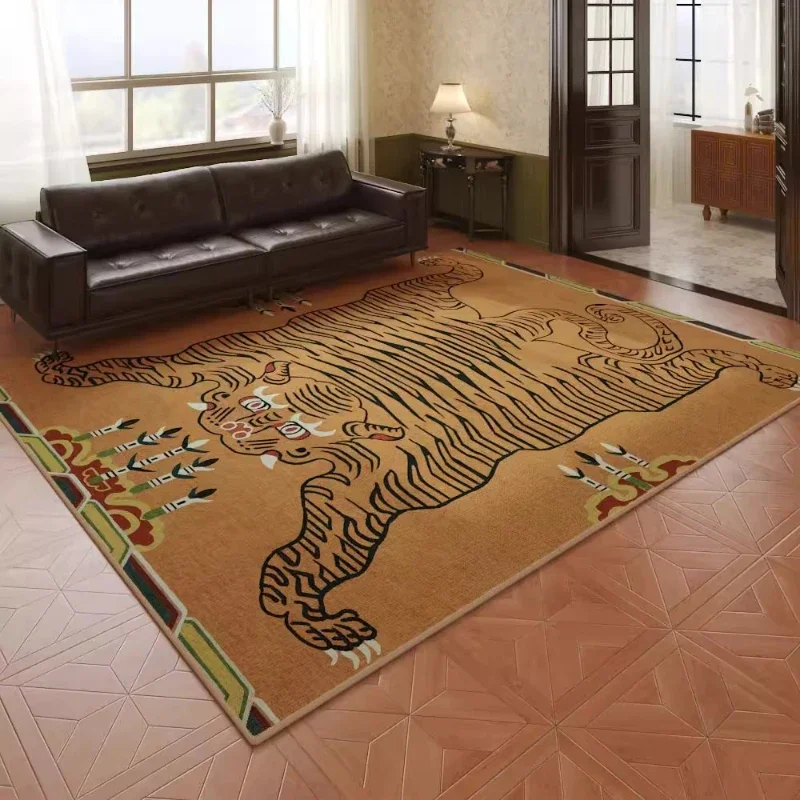Large Tiger Print Area Rug for Living Room or Bedroom - Plush Crystal Velvet Style Accent Rug