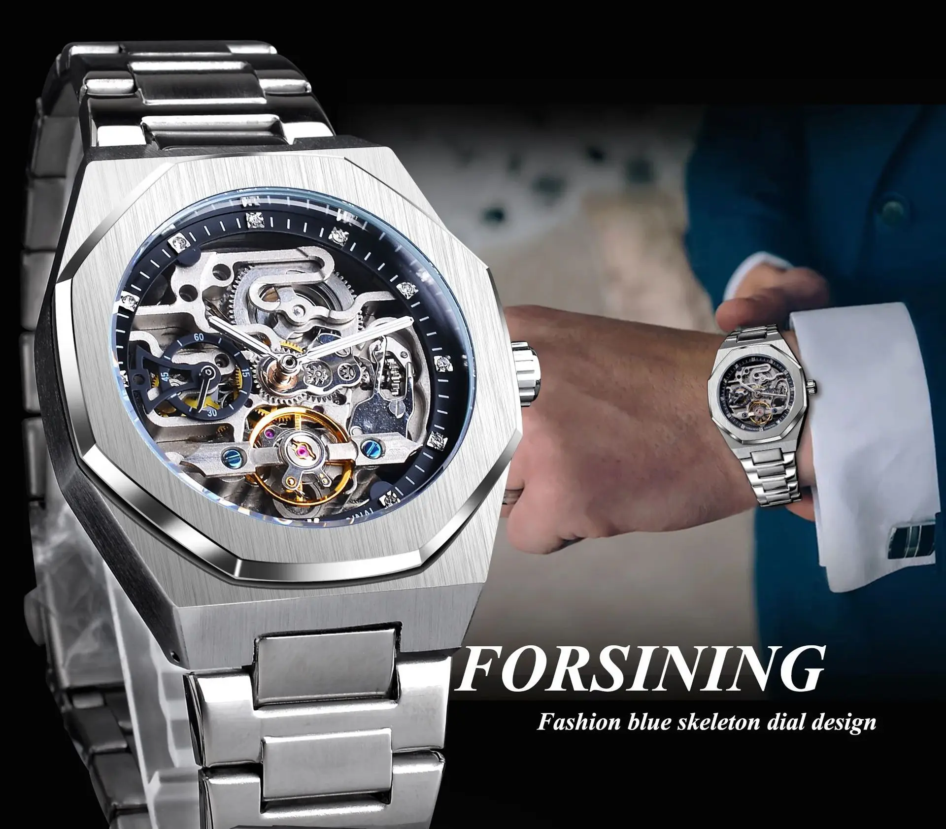 [Luxury Mechanical Watch] Charging-Free Automatic Winding Luxury Men's Mechanical Watch - Stainless Steel Round Dial, Hollow Design, 30m Waterproof, Alloy Strap - Perfect Gift
