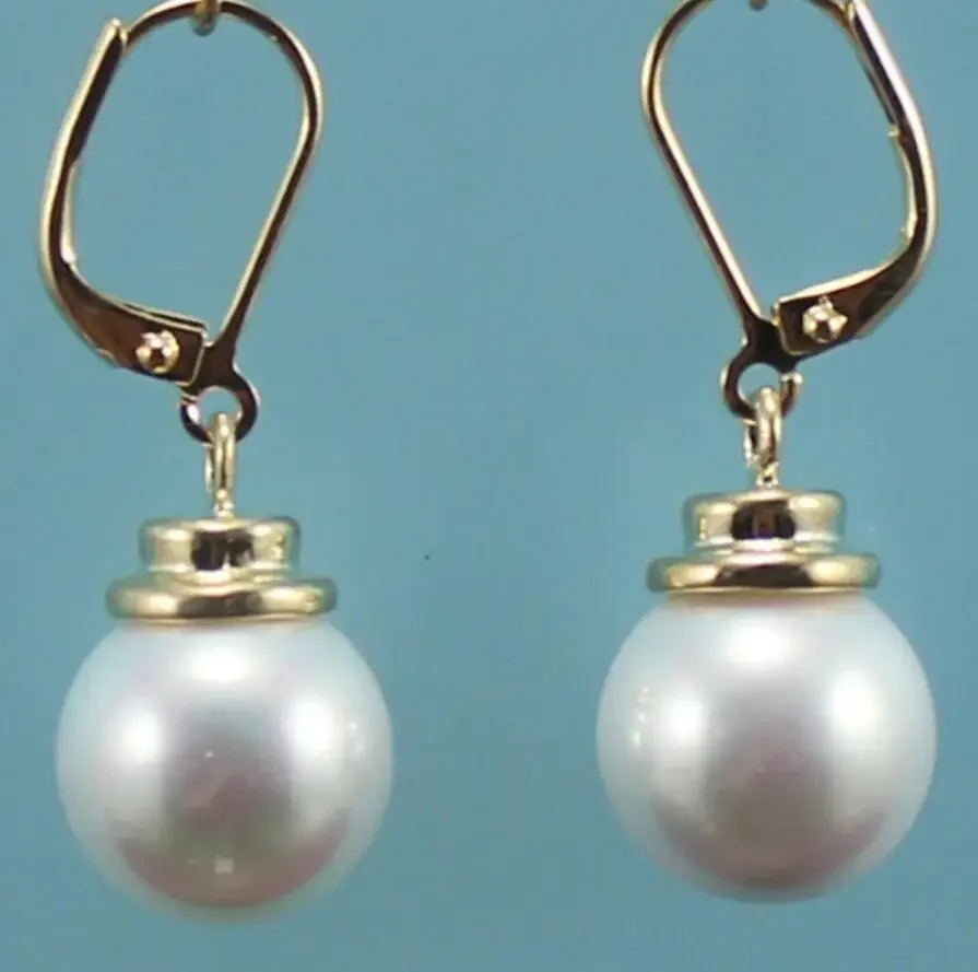 

Wholesale pure 12mm white round shell pearl earrings fashional jewelry -Bride jewelry