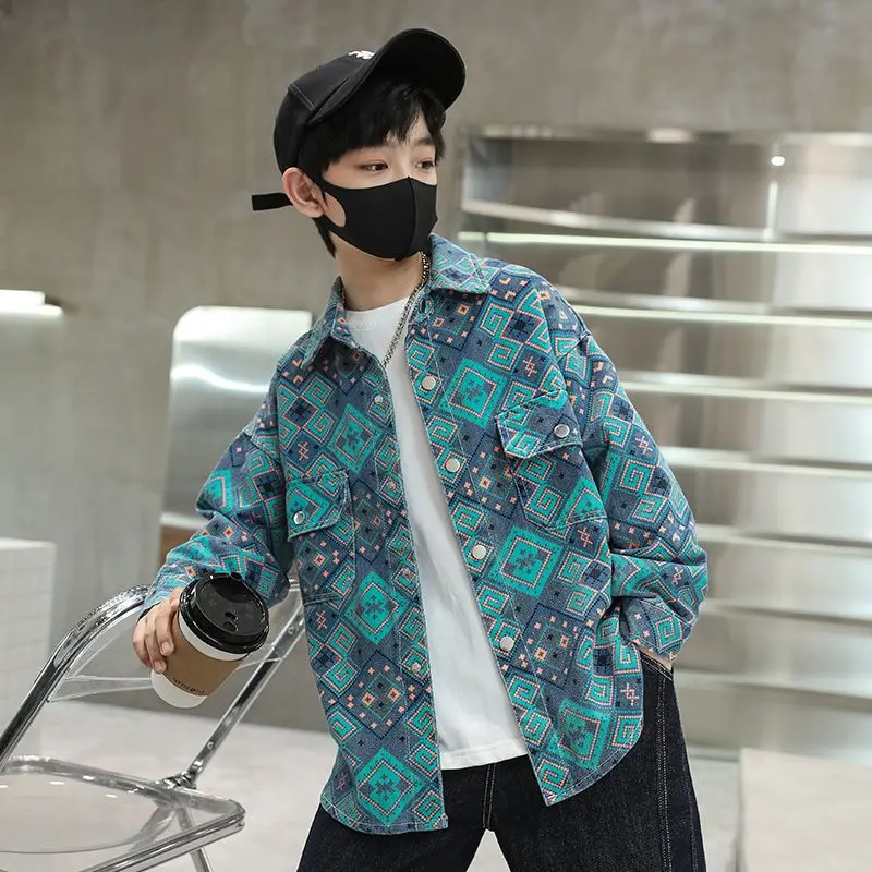 2025 New Boys Spring Autumn Denim Jacket Toddler and Boys Streetwear Shirt Stylish Trendy Autumn Outerwear