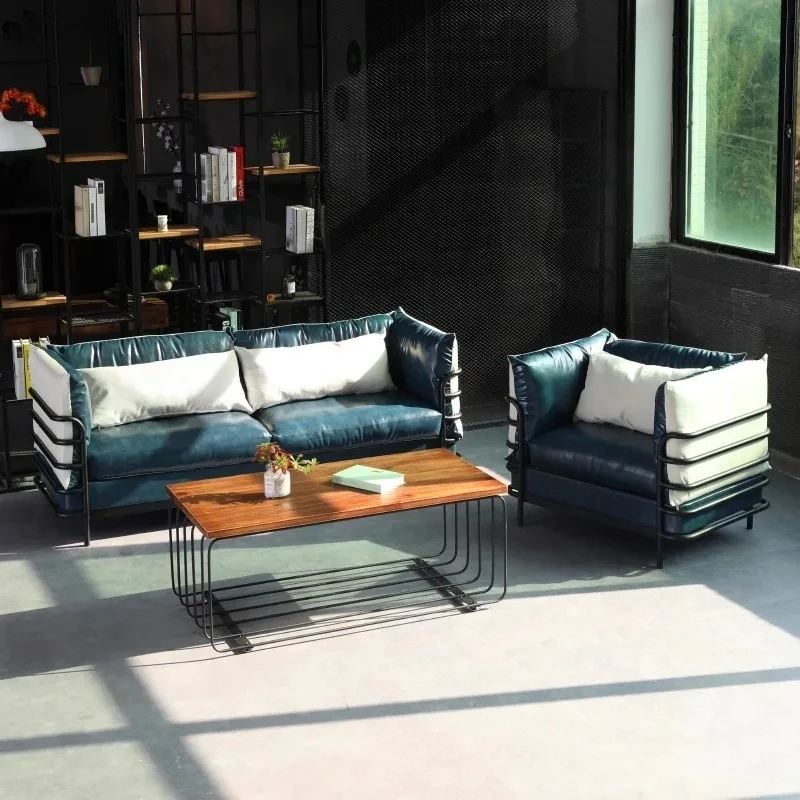 Sofa Living Room Complete Iron Art Simple Fabric Three-Seater